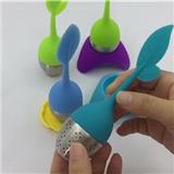 wholesale High quality Silicone Stainless Steel Handle Tea Bag Custom Silicone Tea Infuser and Leaf Shape Strainer