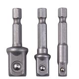 New 3pcs/set Chrome Vanadium Steel Socket Adapter Hex Shank to 1/4" 3/8" 1/2" Extension Drill Bits Bar Hex Bit Set Power Tools