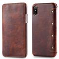 Vintage Wax genuine cow shockproof flip leather phone case for iPhoneX with wallet & card holders