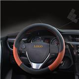 custom logo 10 inch d shape anime hand sewing leather car steering wheel cover set with grip