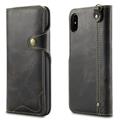 Vintage Wax genuine cow leather shockproof flip phone case for iPhone X with lanyard strap with wallet & card holders