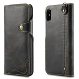 Vintage Wax genuine cow leather shockproof flip phone case for iPhone X with lanyard strap with wallet & card holders