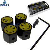 Metal Set Of 4 pcs custom logo Black Chrome anti theft locking tire valve cap with key