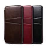 Ultra-thin glossy shockproof flip genuine cow leather phone case for iPhone X with front card slots and flip stand