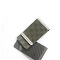 Free shipping Low MOQ bronzing printing embossed custom logo carbon fiber leather  Money blocking money clip wallet for men