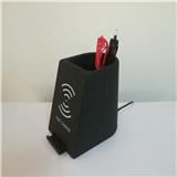 Two Coils Desk Top Wireless Charging Pad  Pen Holder,Smartphone Wireless Charger Brush Pot