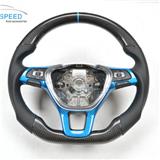 Hot selling Flat Bottom Racing Car Carbon Fiber Steering Wheel For Golf7 with blue cover