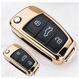 Chrome Gold Car Flip Key Cover Case Holder TPU Car Key Bag fit for Audi Folding Key A3 A2 A1 S3 Car Interior Accessories