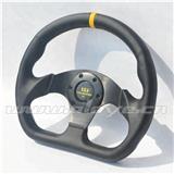 Flat Bottom Yellow Stripe Rivet Leather Car Steering Wheel