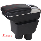 Almera 2014 PVC Adjustable Arm Rest Armrest Center Console Box Black Leather
