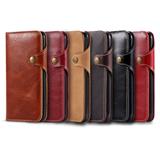 Glossy vintage Genuine leather shockproof flip phone case for iPhone 6/7/8 with button & lanyard strap